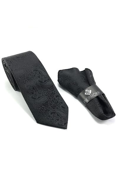 PİERRONİ Black Shawl Pattern Handkerchief Tie