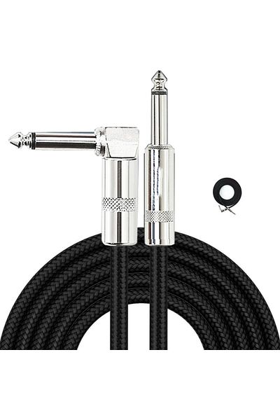 Miwayer 6m-20ft Black Electric Guitar Cable Braided 1/4 Ft Jack 90 Degree Ts 6.5mm Audio Mono Cable Bass Ele