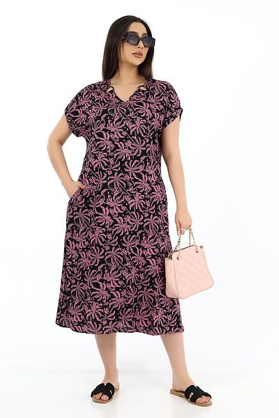 SCHIK Women's Viscose Half Sleeve V-Neck Dress with Ring Pockets Pink