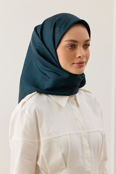 Qef Twill Silk Scarf - Tina Petrol Green