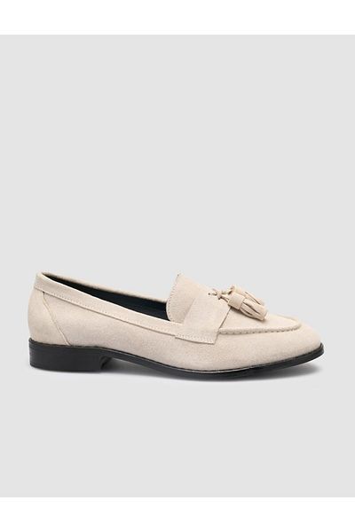 Cabani 100% Genuine Leather Beige Suede Women's Ballerinas