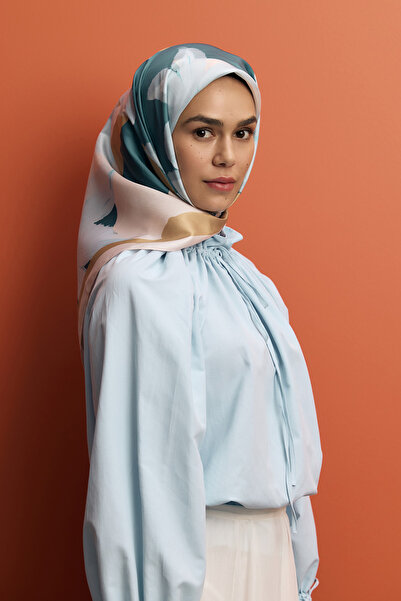 Qef Floral Motif Monkey Worn Penny Twill Silk Scarf