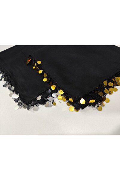 DİNÇLER TEKSTİL Karadeniz Siyah Puşi Sarı Gümüş Plastik Pullu Tülbent