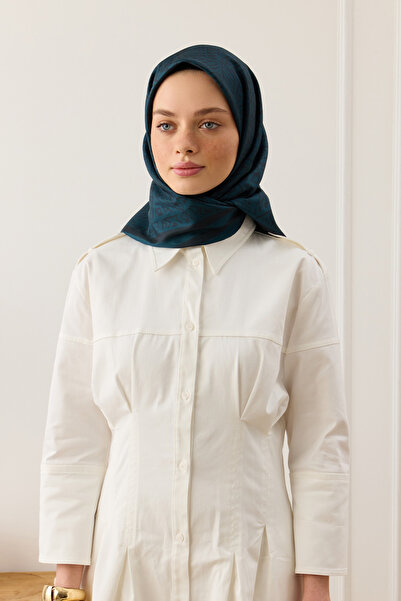 Qef Twill Silk Scarf - Tina Petrol Green