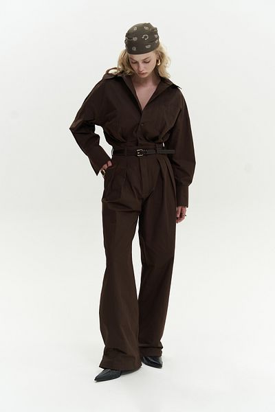 Mai Olney Gürtel Detail Lang Braun Jumpsuit