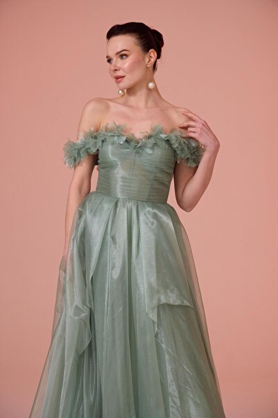 Carmen Çağla Düşük Kol Tül Nişanlık