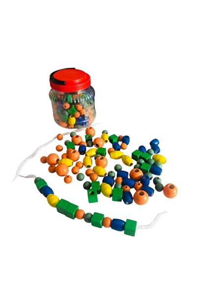 Laylay Toys İpe Boncuk Dizme 90 Parça Ahşap Anaokulu Çocuk Eğitici Oyuncak