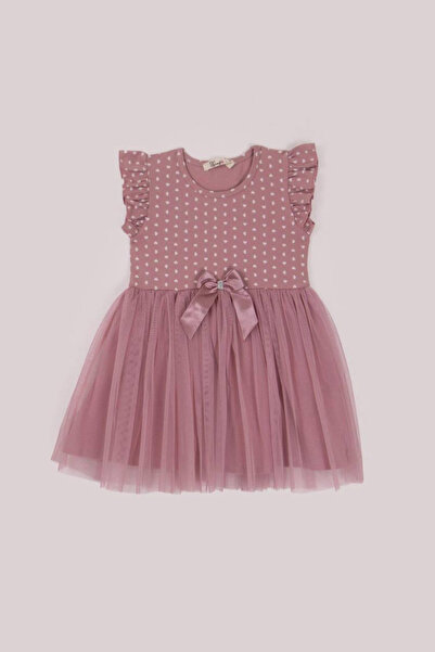 Breeze Kalpli Tüllü Elbise - Pudra