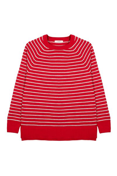 SHERIN Red Crew Neck Striped Blouse