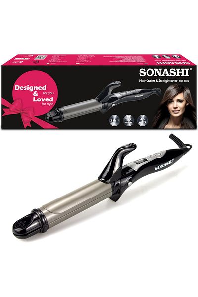 COOYA 2-in-1 Hair Curler and Straightener, Ceramic Coated, LED Display, for All Hair Types
