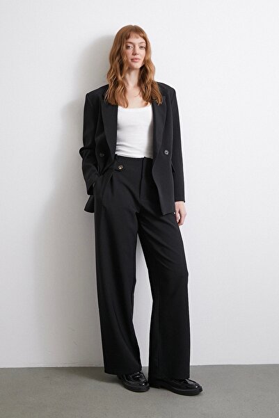 Never more Black Brocated Wide Sleeve Capri Palycotton