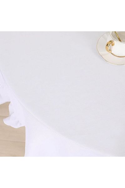 Erba kreasyon White Round Frilly Linen Table Cloth 140 X 140 cm