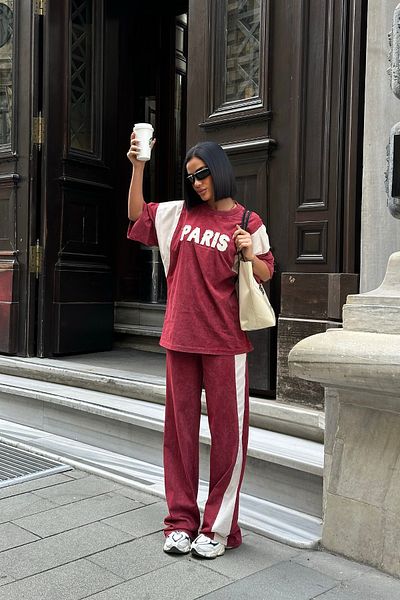 Bliss Γυναικείο σετ φόρμας με κοντό μανίκι Paris με άνετο κάτω μέρος μπορντό