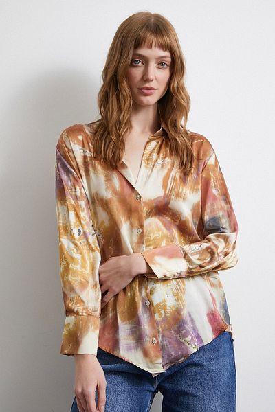 Never more Lilac Motif Satin Fiction Shirt
