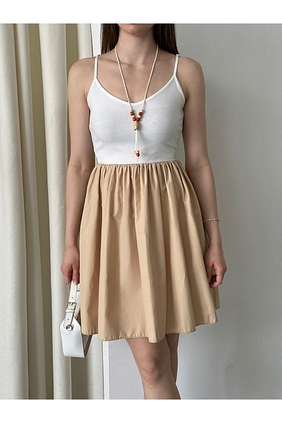 Appleline Strappy Pendant Midi Length Summer Dress Beige