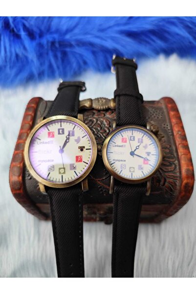 emrestore Sosyal Medya İkonlu Sevgili Kombin Eş Çift Kol Saati