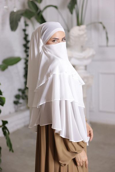 H HİJAB CENTER White 3 Layer Chiffon Suffle 6012