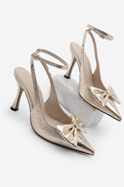 Marjin Laverta Gold – Damen-Stiletto-Schuhe mit Knöchelriemen und Schleifendetail