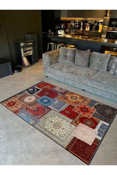 Rugs Modern Halı Συλλογή Kuvars: Πολύχρωμο, υφαντό χαλί με vintage μοτίβα και...