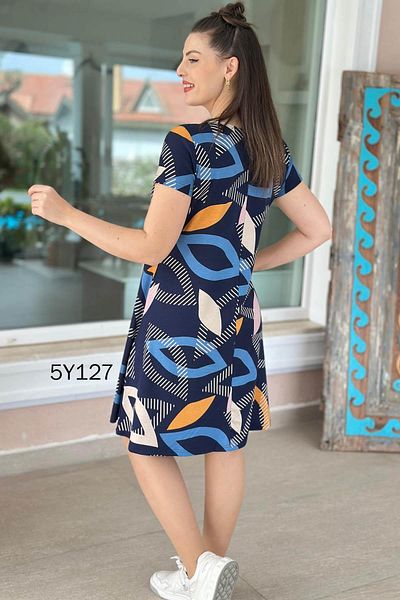 İnce Topuk Crew Neck Patterned Viscose Dress 5Y127