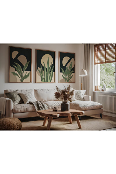 ARTCASTLE Set de 3 tablouri cu ramă din lemn, verde