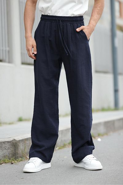 Madmext Ανδρικό παντελόνι Navy Blue 100% βαμβακερό χαλαρό κομμένο E6562