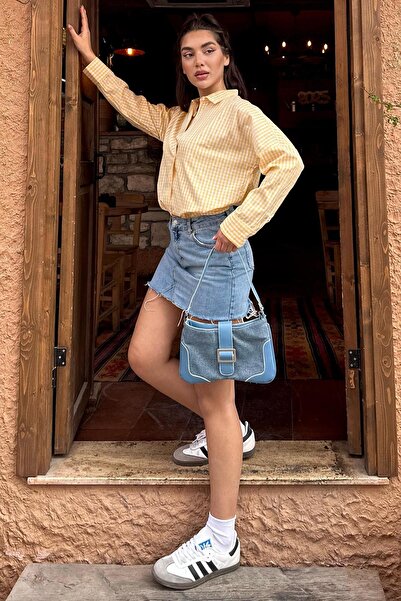 Madmext Sarı Pötikareli Uzun Kollu Kadın Gömlek Mg2386