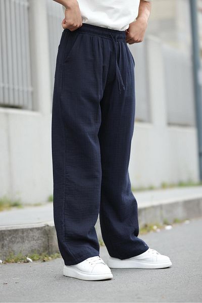 Madmext Ανδρικό παντελόνι Navy Blue 100% βαμβακερό χαλαρό κομμένο E6562