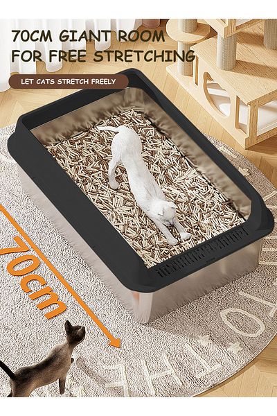 KidLe Large Stainless Steel Cat Litter Box for Big and Multiple Cats