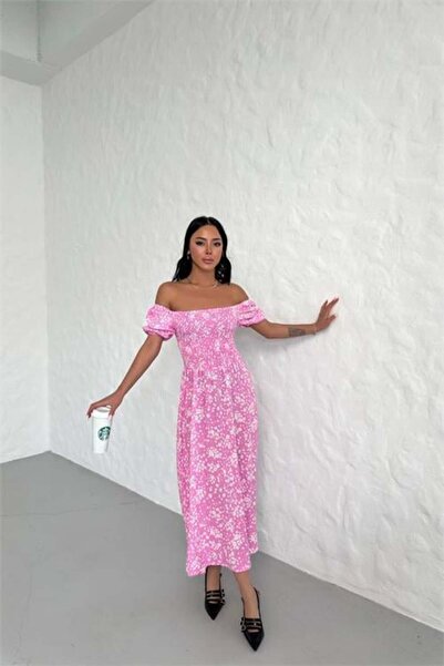 Dipmoda γυναικείο καλοκαιρινό φόρεμα με γιακά μαντόνα Με σχέδιο Βισκόζη DPG022