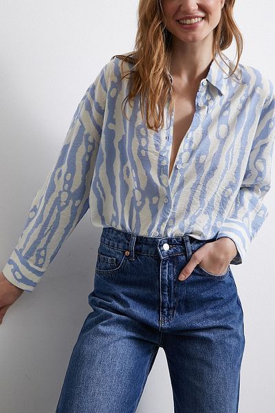 Never more Blue Zebra Patterned Modal Shirt