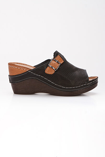 İLOLİCA Справжня натуральна шкіра, ортопедична м'яка підошва, набитий каблук, чорні жіночі капці