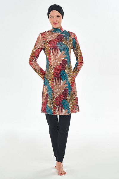 ROZAMAY Lycra Full Covered Hijab Swimsuit Patterned 3107 Black