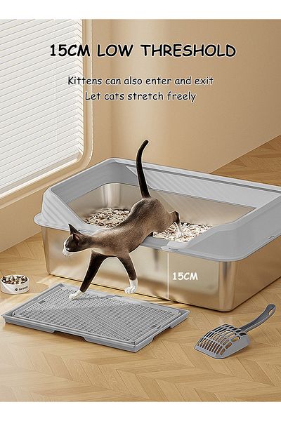 KidLe Stainless Steel Cat Litter Box Metal Cat Litter Box
