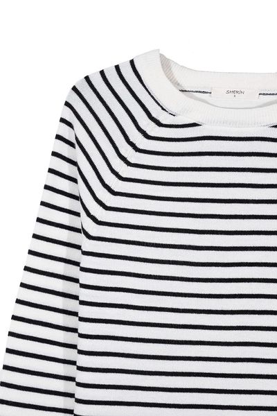 SHERIN Ecru Crew Neck ριγέ μπλούζα