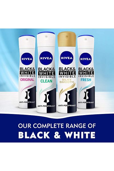 NIVEA Black & White Silky Smooth Antiperspirant Spary For Women, 150 ml
