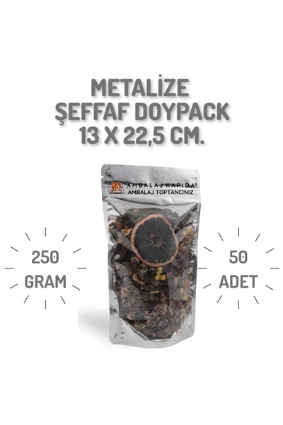 MSB Ambalaj Doypack Metalize Şeffaf Kilitli 13x22,5 - 50 Adetli