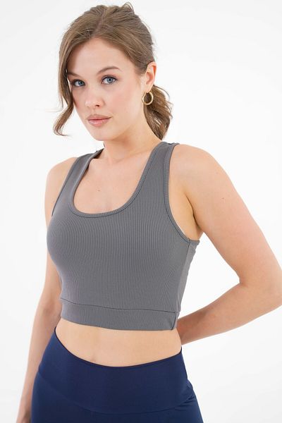 Saade Anthracite U-Neck Elastic Waist Ribbed Toparlayıcı Knitted Crop Bustier