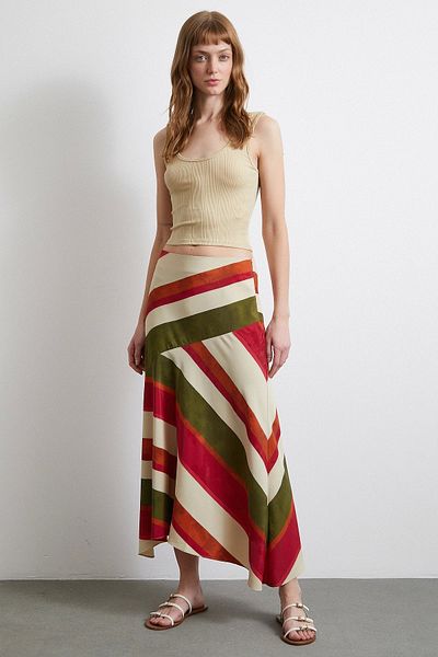 Never more Chery Striped Bias - Fusta Bej