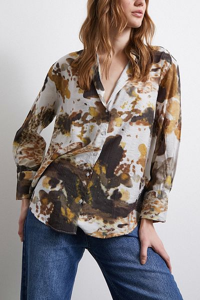 Never more Batik Pattern Voile Shirt Khaki