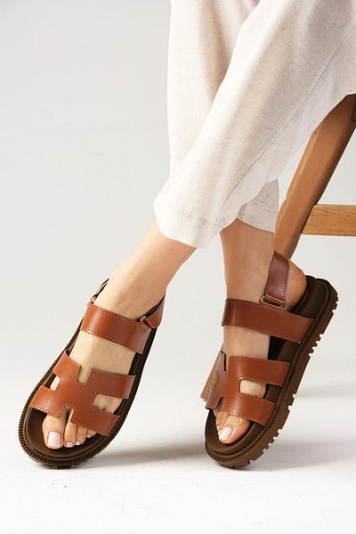 Mio Gusto Gia Tan Color Velcro Strap Women's Sandals