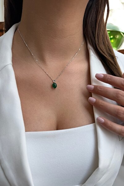 Utku Kuyumculuk 14 AYAR 2,54 CT ZÜMRÜT TAŞLI VE PIRLANTA TAŞLI ALTIN KOLYE