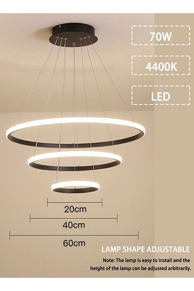 EqiEch 3-Ring Modern LED Chandelier, 70W Warm White Light for Living Room, Office, and Dining