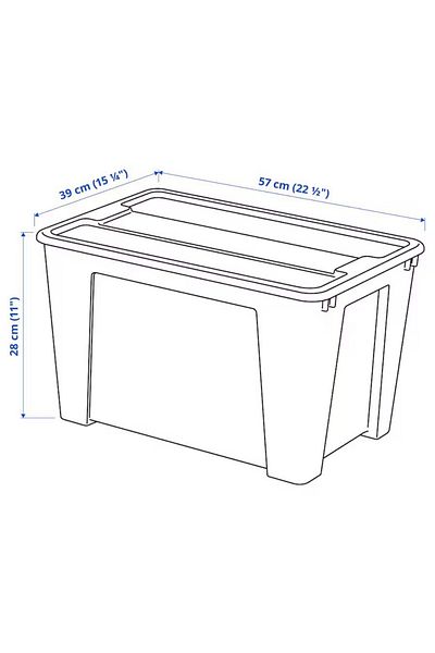 IKEA SAMLA Box with Lid – Transparent, 57x39x28 cm, 45L Storage Solution