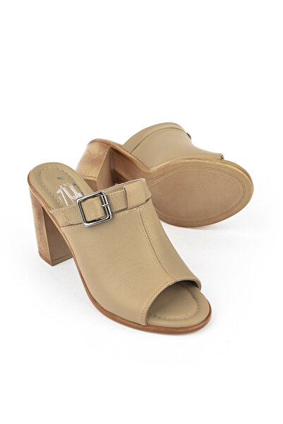 Ziya Γυναικείες παντόφλες με τακούνι από γνήσιο δέρμα μπεζ 1511020Z1703