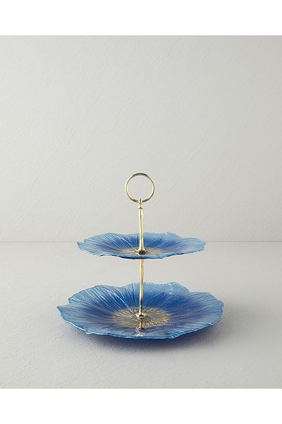 English Home Sunflower Glass Tiered Service 21X28 cm Blue