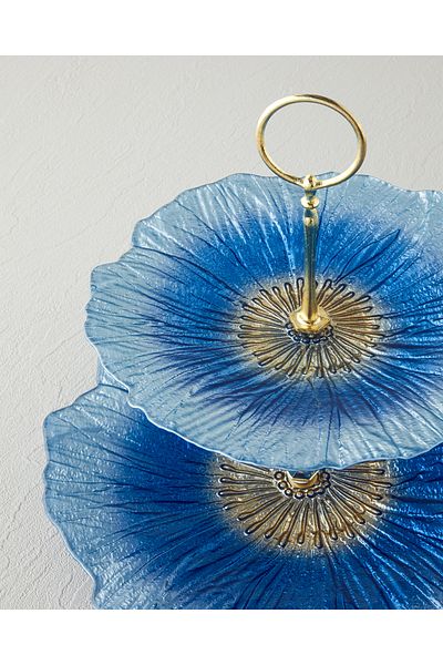 English Home Sunflower Glass Tiered Service 21X28 cm Blue