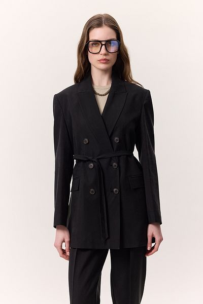 Manuka Belted Double Breasted Blazer Jacket Black