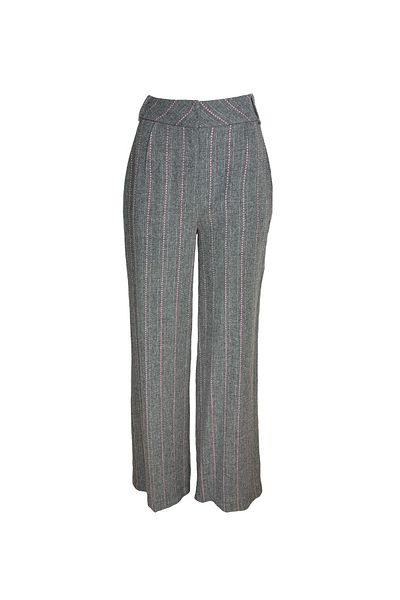 KAMEYA Pink Striped Gray Wide Leg Wool Trousers