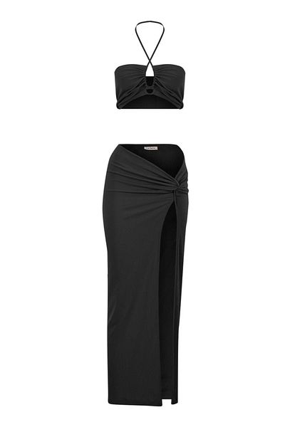 La Sarta Set Crop Top Fustă Pareo neagră Flam